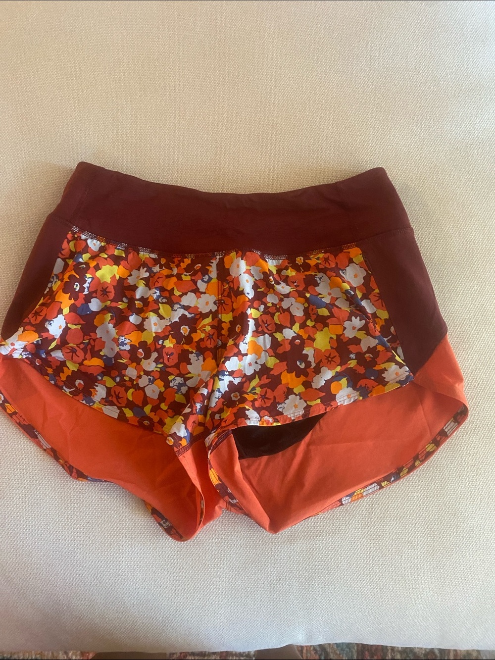 Outdoor Voices Orange Floral Panel Athletic Shorts